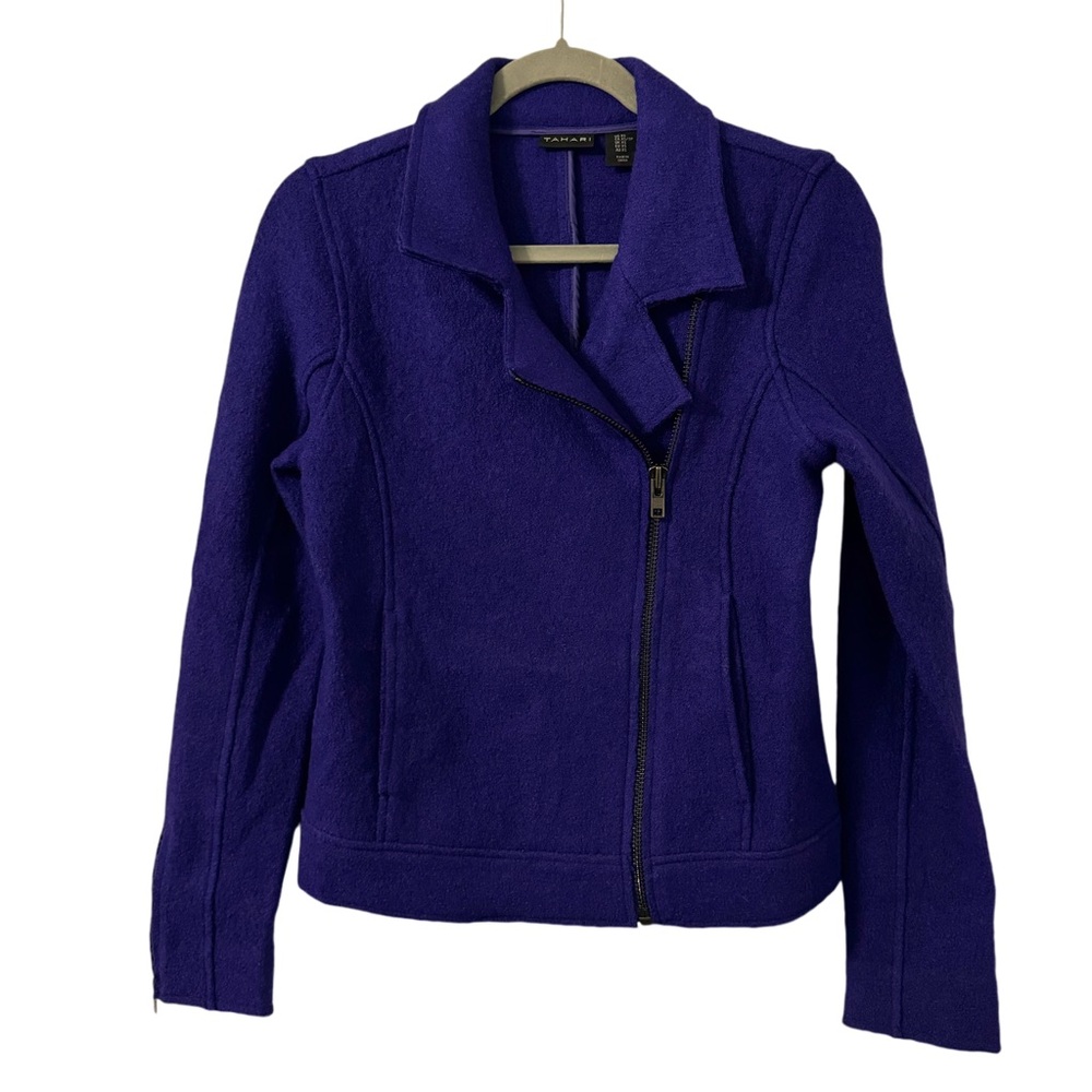 Tahari Wool Blend Moto Jacket Womens Size XS Purple Whimsigoth Grunge Witchy